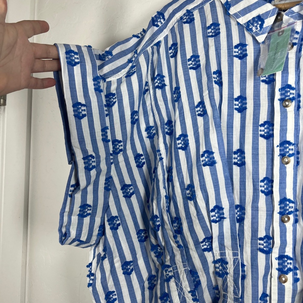 Anthropologie Pilcro Plus 3X Blue White Striped Tufted Button Down Top NEW - Picture 3 of 11